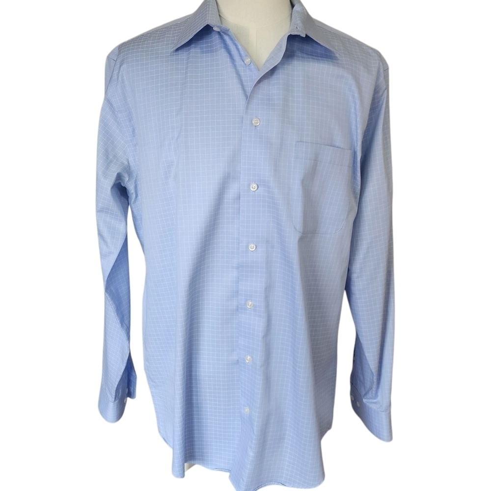 Pronto Uomo Non-Iron Blue Dress Shirt with Point Collar - 17 (36/37) - Picture 2 of 7